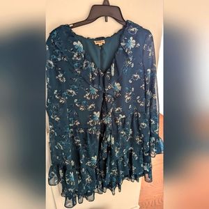 Maison Jules Womens Printed Tiered Fit & flare sea cave color dress